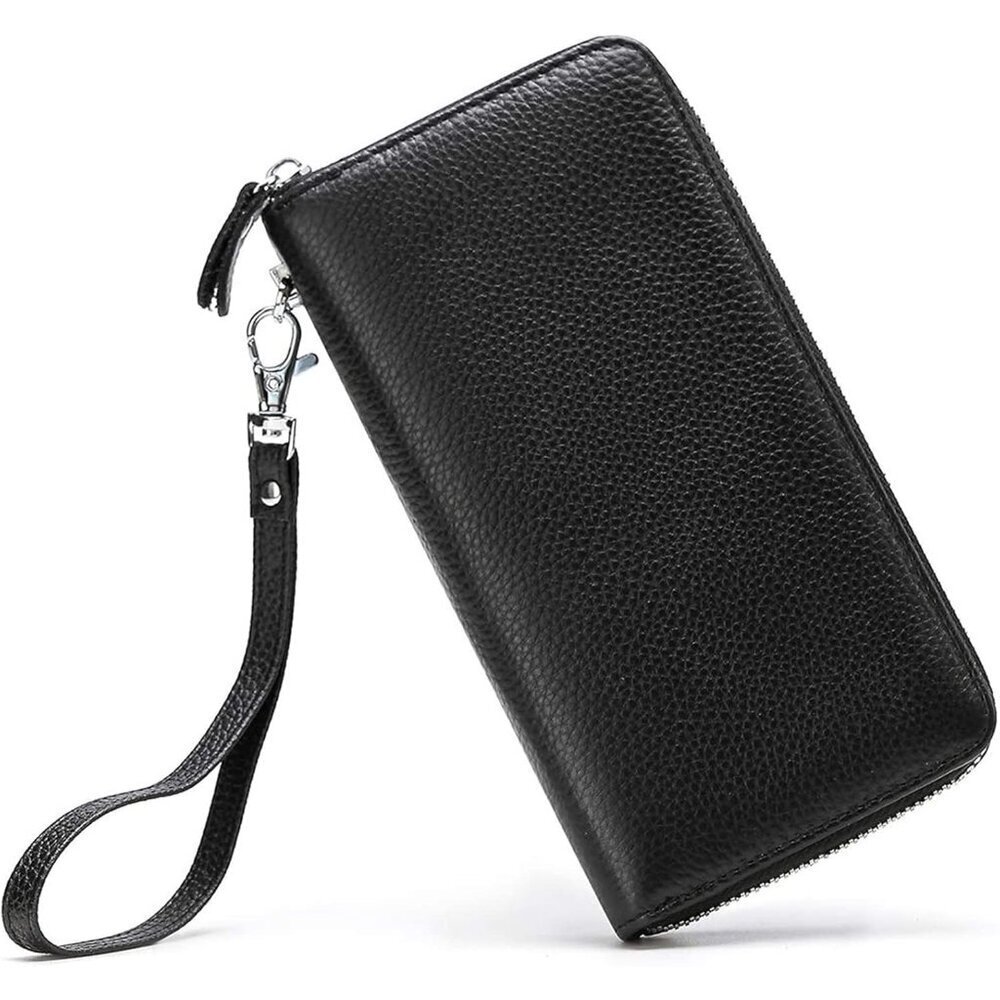 Womens Wallet RFID Blocking Genuine Leather Zip Around Wallet Clutch Wristlet Tr